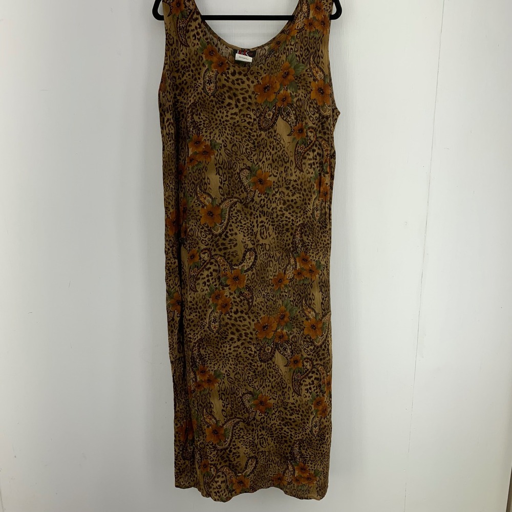 R&K Original Woman Vintage 90s Leopard Floral Maxi Dress 20W Grunge Boho Earthy